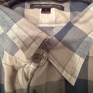 John Varvatos Green and Gray Plaid Shirt
